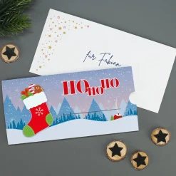 Ho Ho Ho - Ziehkarte mit Socke - für Ihr Geldgeschenk zu Nikolaus & Weihnachten