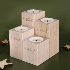 Holz-Adventskranz aus vier Teelichthaltern mit Gravur
