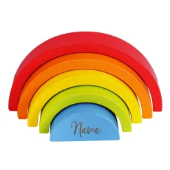 Holzbausteine Regenbogen mit Namensgravur zur Geburt