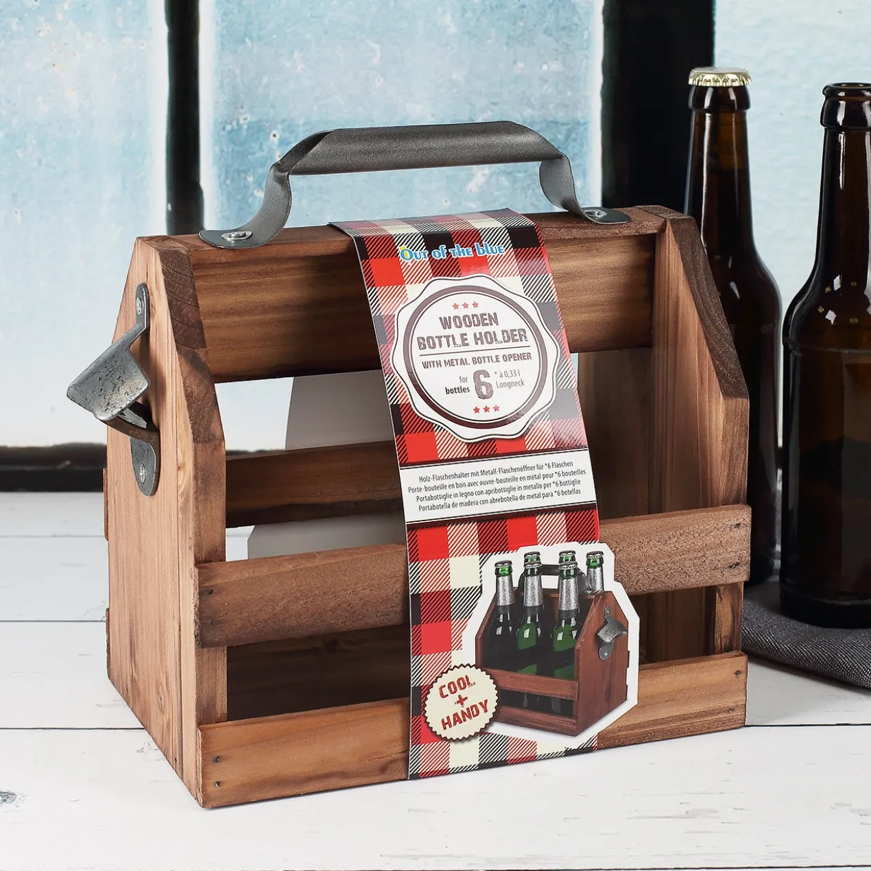 Holz-Bierträger mit Metall-Flaschenöffner