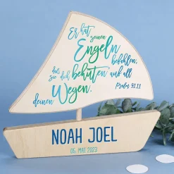 Holzboot - Er hat seinen Engeln befohlen - mit Name und Datum
