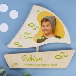 Holzboot mit Ihrem Foto und Wunschangaben für kirchliche Anlässe