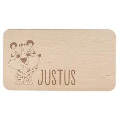 Holzbrettchen mit Tigermotiv und Name