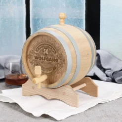 Holzfass zum Geburtstag graviert mit Wunschname und Alter