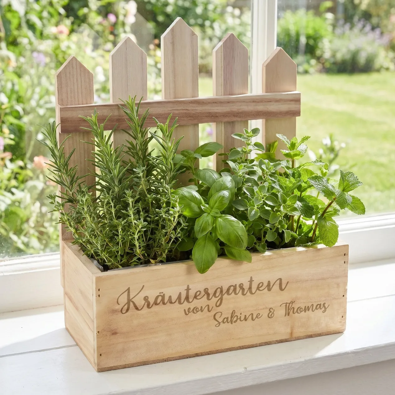 Holzkiste Kräutergarten mit Namensgravur