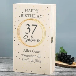 Holzkiste zum Geburtstag mit Name, Alter und Wunschtext