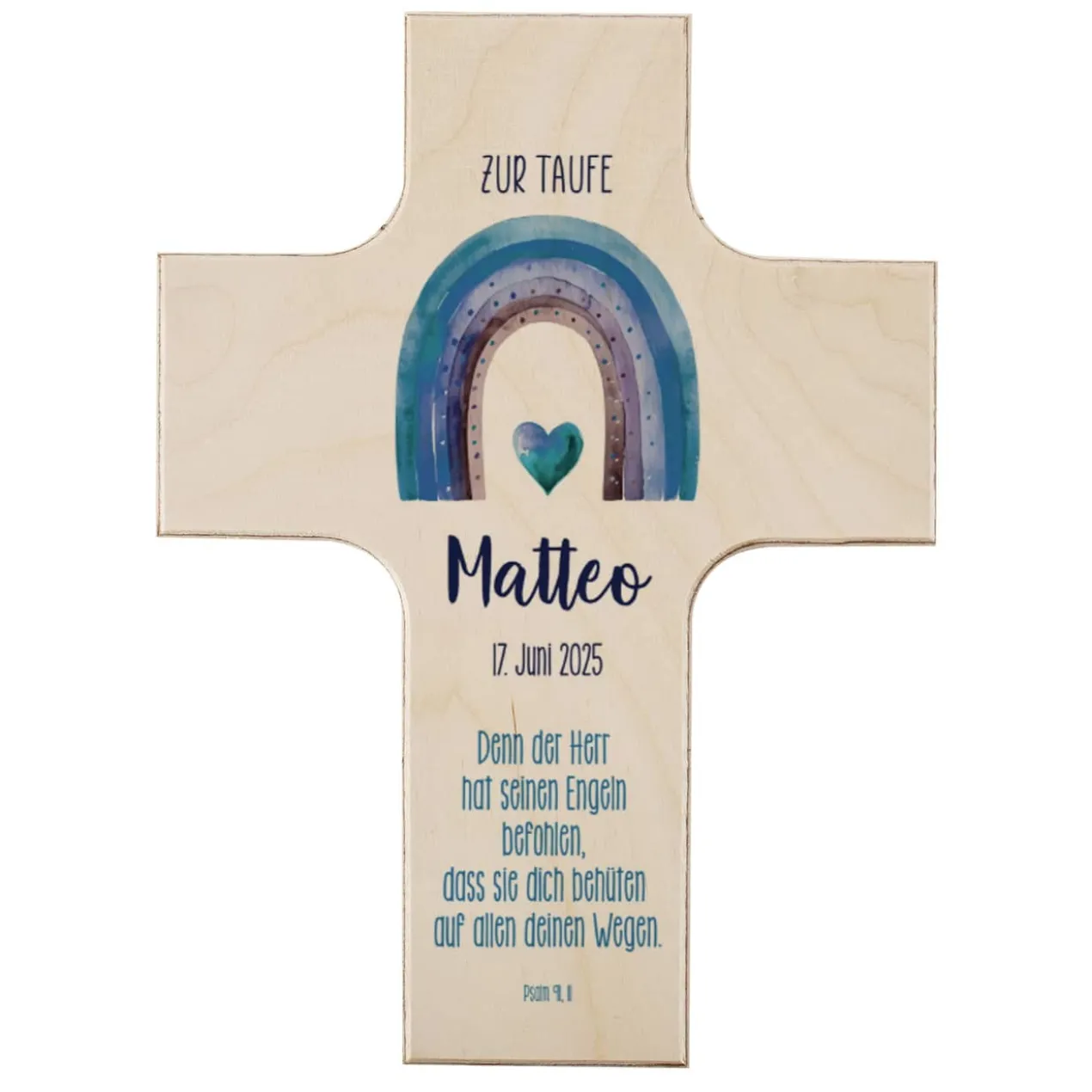 Holzkreuz - mit Regenbogen in 4 Farben wählbar - zur Taufe, Kommunion oder Konfirmation