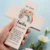 Holzkreuz - Regenbogen mit Blumen - zur Taufe, Kommunion oder Konfirmation