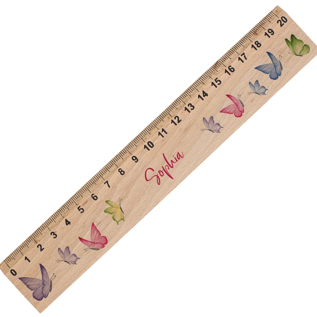 Holz Lineal für Mädchen personalisiert mit Name | Schmetterlinge Motiv | 20 cm