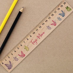 Holz Lineal für Mädchen personalisiert mit Name | Schmetterlinge Motiv | 20 cm