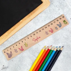Holz Lineal für Mädchen personalisiert mit Name | Schmetterlinge Motiv | 20 cm