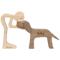 Holzskulptur Herrchen mit Hund – personalisiert mit zwei Namen | Geschenk für Hundebesitzer
