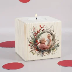 Holzteelichthalter mit Foto zu Weihnachten