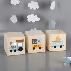 Holzwürfel - Zug - zur Geburt für Jungs