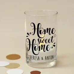 Home sweet Home - Windlicht aus Glas mit Ihrem Wunschtext