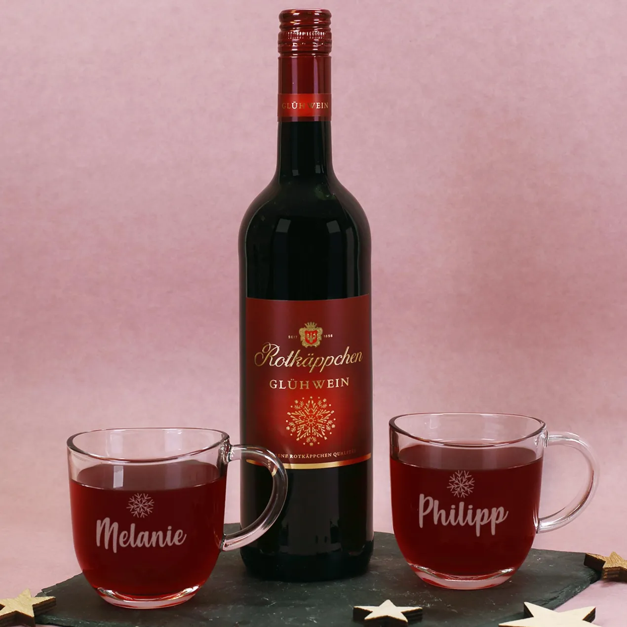 Hüttenzauber - Geschenkset mit Glühwein oder Glühpunsch, zwei Gläsern und Box