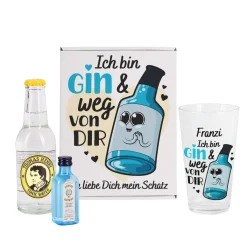 Ich bin Gin & weg von dir - Gin Geschenkset mit bedrucktem Glas