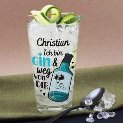 Ich bin Gin & weg von dir - Gin Geschenkset mit bedrucktem Glas