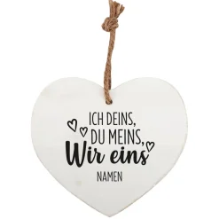 Ich deins, Du meins, Wir eins - Holzherz zum Aufhängen mit Ihren Wunschnamen