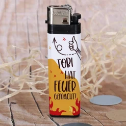 Ich habe Feuer gemacht! - Feuerzeug mit Namensaufkleber