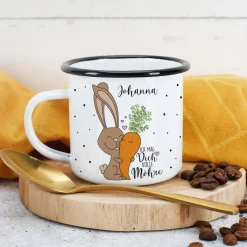 Ich mag Dich volle Möhre! - Emailletasse mit Wunschname