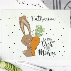 Ich mag Dich volle Möhre! - großes Schneidebrett mit Name, 39 x 28,5 cm