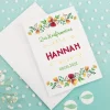 Individuell bedruckte Klappkarte zur Kommunion, Konfirmation oder Taufe mit hübschem Blumenkranz