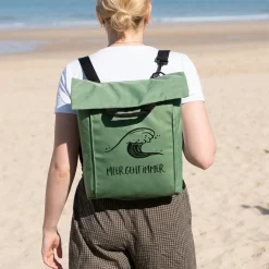 2-in-1 Rucksack & Tasche personalisiert mit Wunschtext und Wellenmotiv für Strand, Wandern & Urlaub