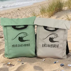 2-in-1 Rucksack & Tasche personalisiert mit Wunschtext und Wellenmotiv für Strand, Wandern & Urlaub