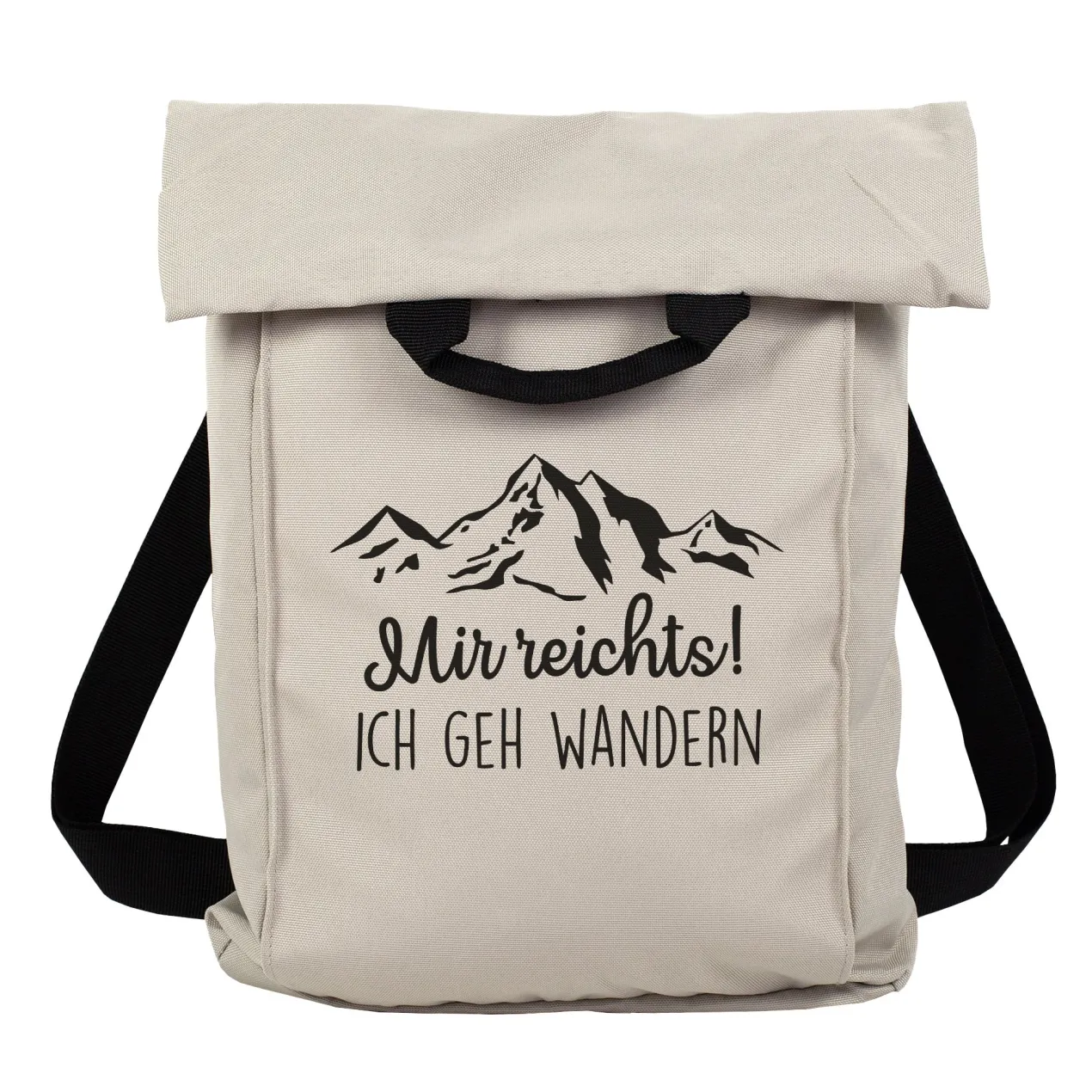 2-in-1 Rucksack & Tasche personalisiert mit Wunschtext | Geschenk mit Berg Motiv für Wandern & Urlaub