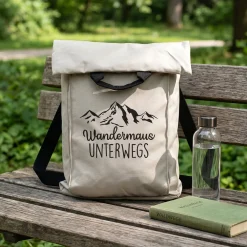 2-in-1 Rucksack & Tasche personalisiert mit Wunschtext | Geschenk mit Berg Motiv für Wandern & Urlaub