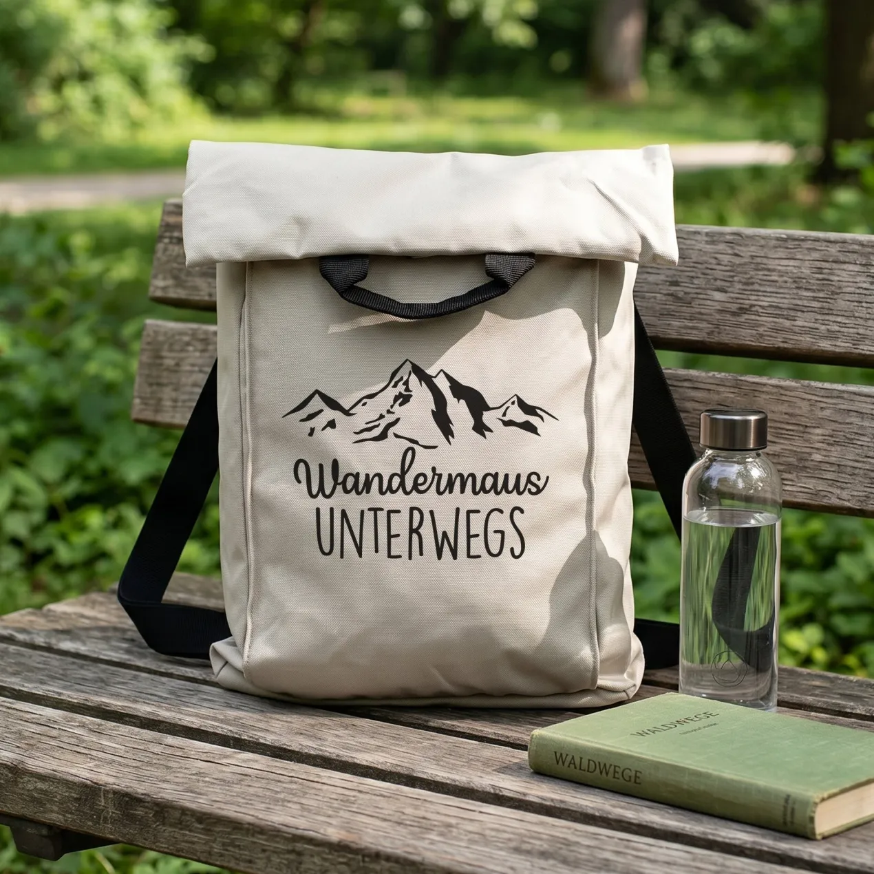 2-in-1 Rucksack & Tasche personalisiert mit Wunschtext | Geschenk mit Berg Motiv für Wandern & Urlaub