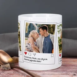Instagram Post Tasse mit 3 Fotos und Wunschtexten