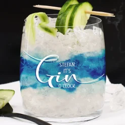 It`s gin o´clock Glas mit Name und Watercolour umlaufend bedruckt