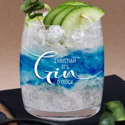 It`s gin o´clock Glas mit Name und Watercolour umlaufend bedruckt
