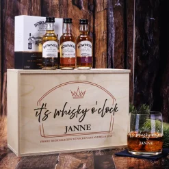 It's whisky o'clock - Geschenkset mit Whiskyglas und 3 Flaschen Bowmore a 50ml