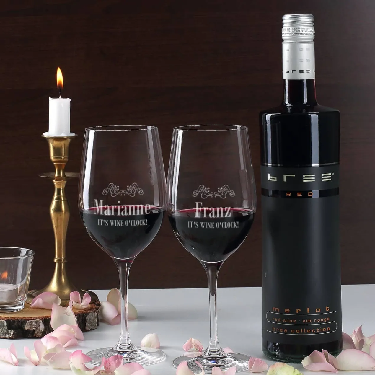 IT'S WINE O'CLOCK! Geschenkset - Weingläser und Flasche in persönlicher Holzbox