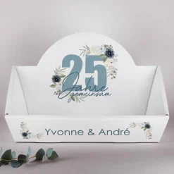 25 Jahre gemeinsam - Geschenkkorb zur Silberhochzeit mit Namen, in 2 Größen