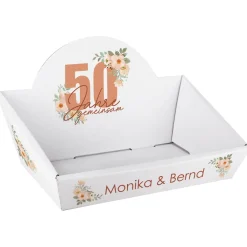 50 Jahre gemeinsam - Geschenkkorb zur Goldenen Hochzeit mit Namen, in 2 Größen