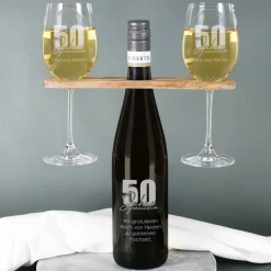 50 Jahre gemeinsam - Geschenkset zur goldenen Hochzeit mit Wein nach Wahl, Wunschnamen und Text
