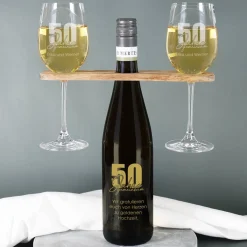 50 Jahre gemeinsam - Geschenkset zur goldenen Hochzeit mit Wein nach Wahl, Wunschnamen und Text