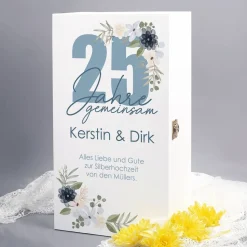 25 Jahre gemeinsam - Geschenkset zur Silberhochzeit mit Sektgläsern und Holzbox