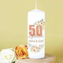 50 Jahre gemeinsam - Kerze zur Goldhochzeit mit Namen