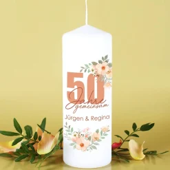 50 Jahre gemeinsam - Kerze zur Goldhochzeit mit Namen