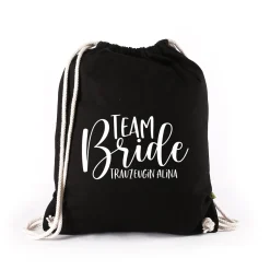JGA Baumwoll-Rucksack mit Wunschname | Team Bride | Schwarz & Natur