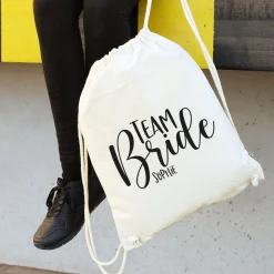 JGA Baumwoll-Rucksack mit Wunschname | Team Bride | Schwarz & Natur