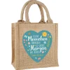 Jute-Geschenktüte als Dankeschön für Erzieher mit Wunschtext und Herz-Motiv