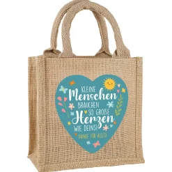 Jute-Geschenktüte als Dankeschön für Erzieher mit Wunschtext und Herz-Motiv