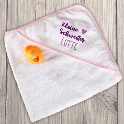 Kapuzenhandtuch Kleine Schwester mit Name