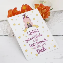 Karte für Freundinnen mit Knuddelhorn und Ihrem Wunschnamen